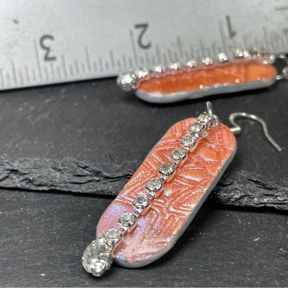Hand Made Embossed Orange And Pink Dangle Earrings - Picture 9 of 11